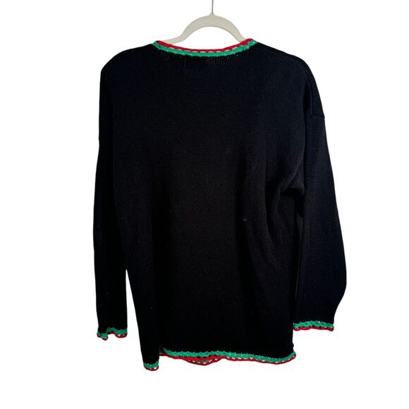 Nutcracker Black Christmas Tree Embroidered Sweater Holiday Party Womens Large - Picture 5 of 5